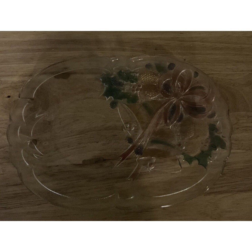 Mikasa 10" Crystal Oval Platter Holiday Bells With‎ Pinecones Christmas